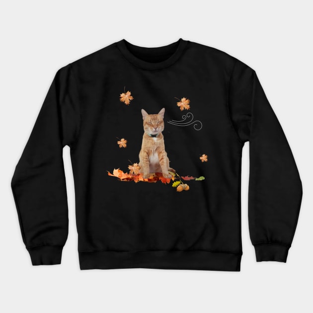 Orange Cat Enjoying Autumn Crewneck Sweatshirt by leBoosh-Designs